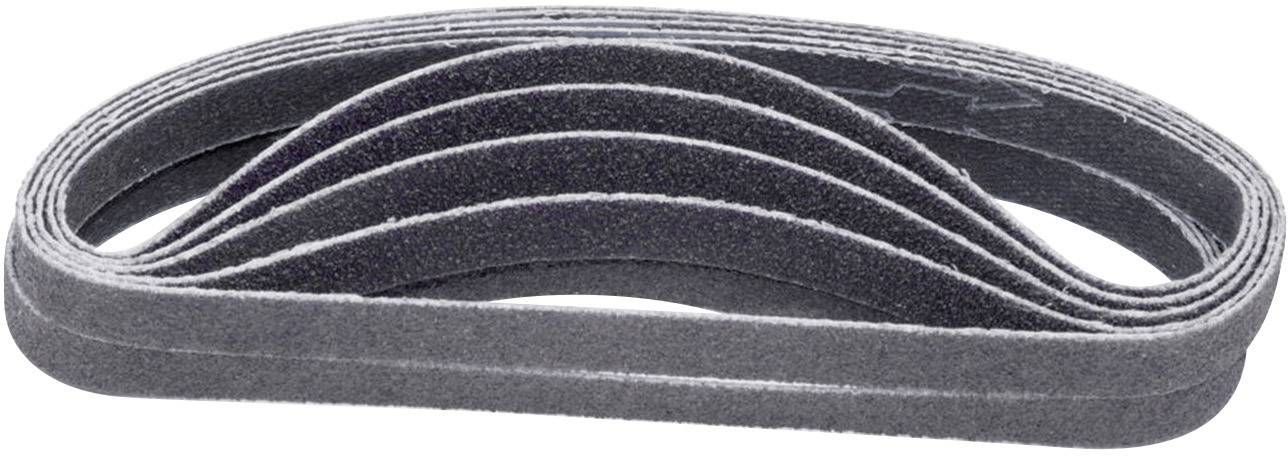 Several sanding belts stacked in a pile, ready for use in a sanding machine; ideal for processing wood surfaces.