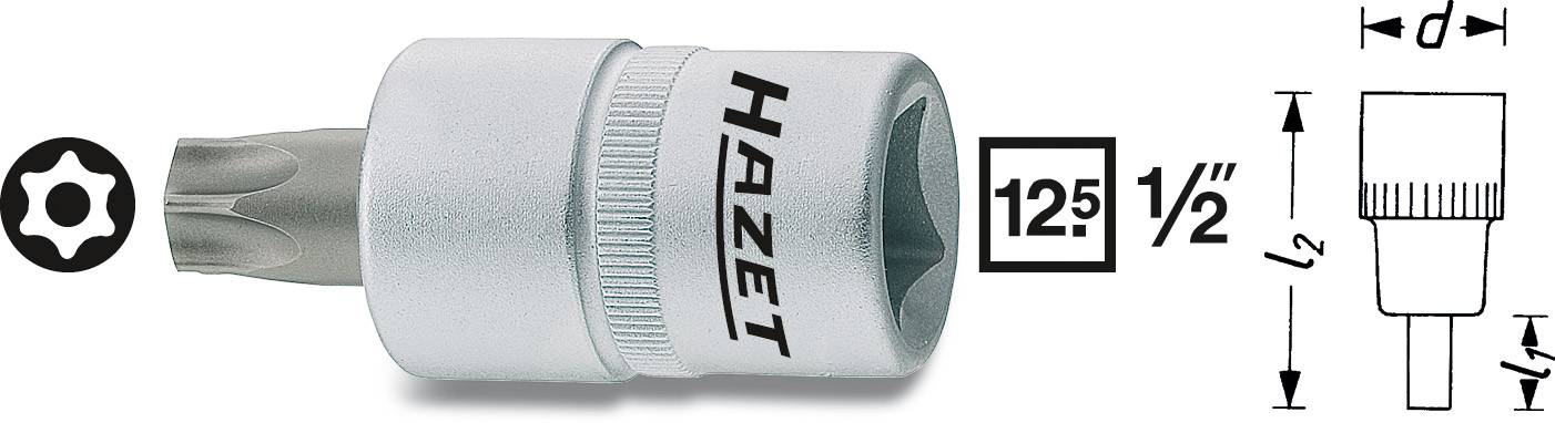 'HAZET' socket wrench, shown with technical dimensions and Torx bit in profile cross-section.