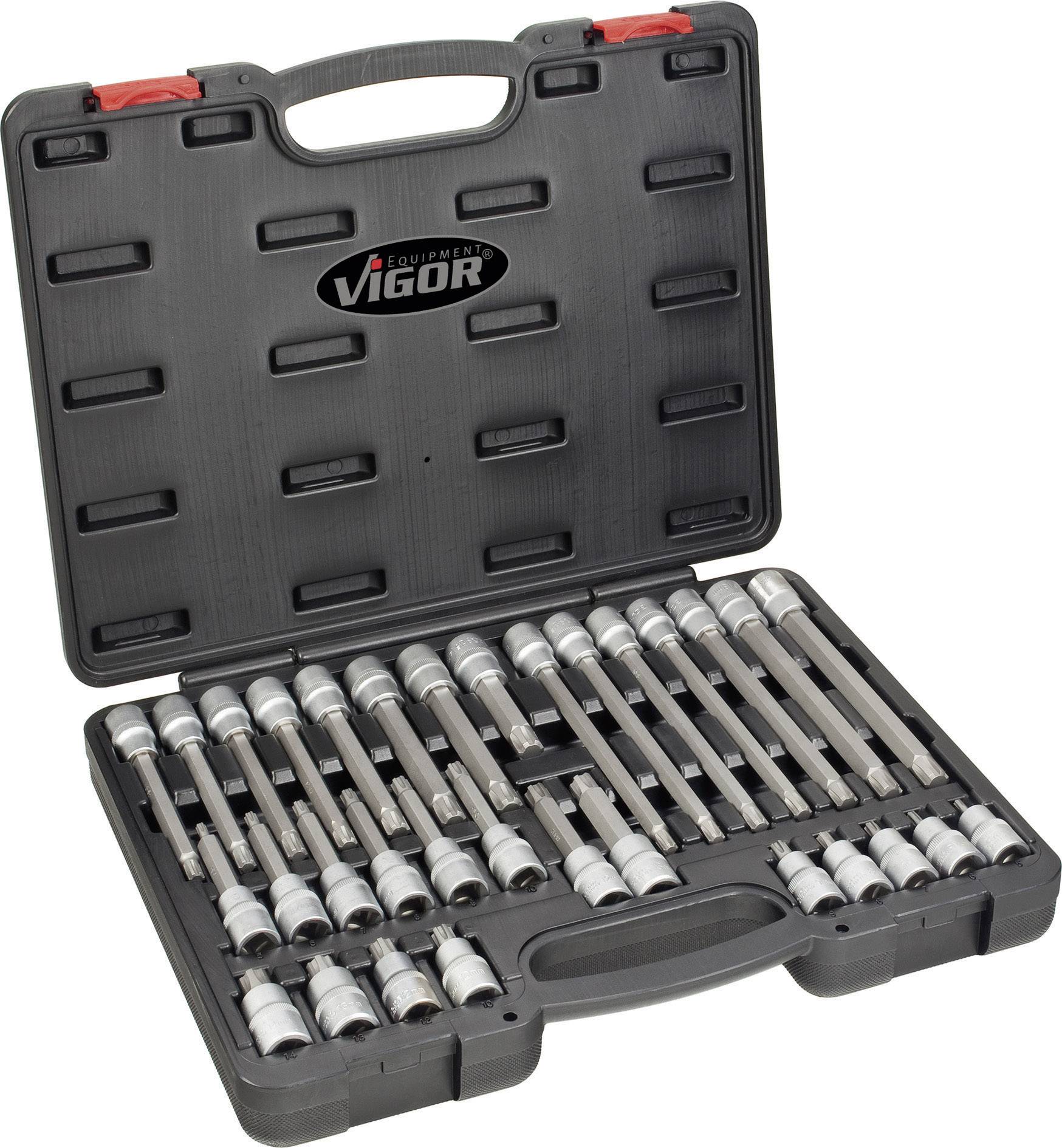 Open toolbox with long socket wrenches in various sizes, arranged in foam inserts.