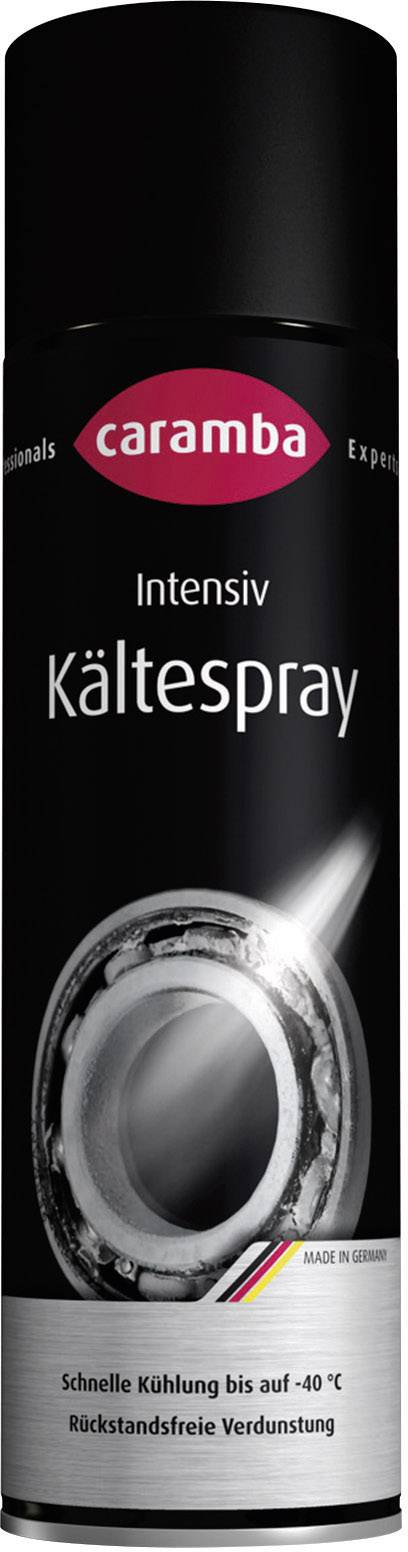 A black tin with the inscription 'Caramba Intensive Freeze Spray'. Provides rapid cooling down to -40°C and residue-free evaporation.