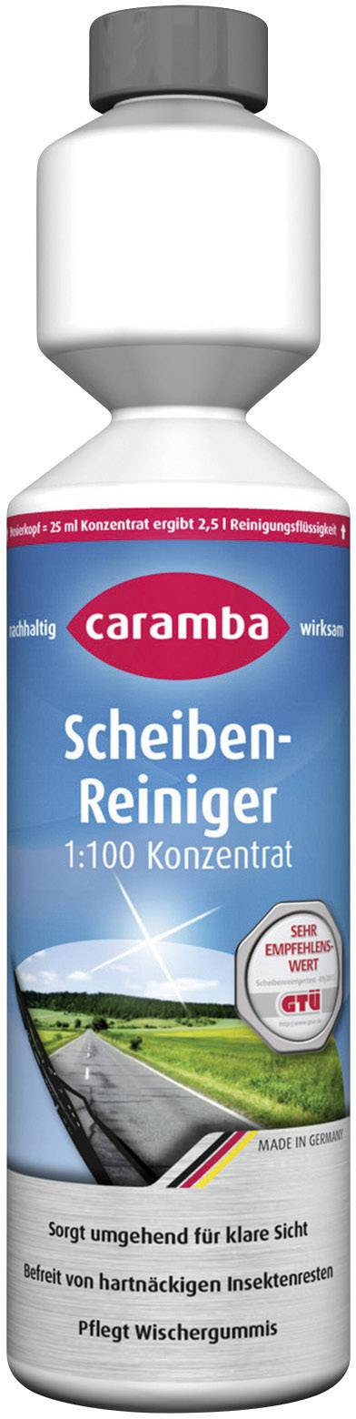 Bottle of 'Caramba Screen Cleaner 1:100 Concentrate', ensures clear vision, removes insect residue, maintains windscreen wiper rubbers.