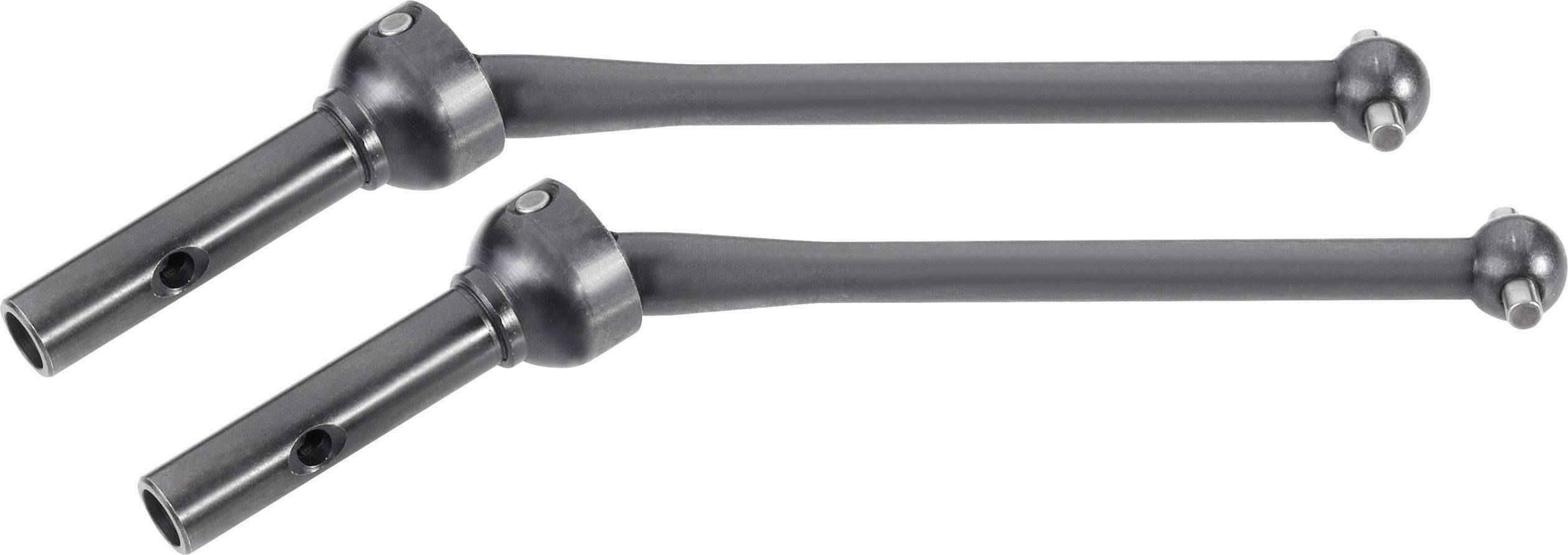Two metallic drive shafts, positioned parallel to each other.