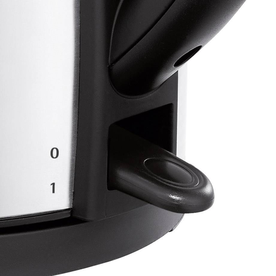 A black and silver kettle with a scale from 0 to 1 visible.