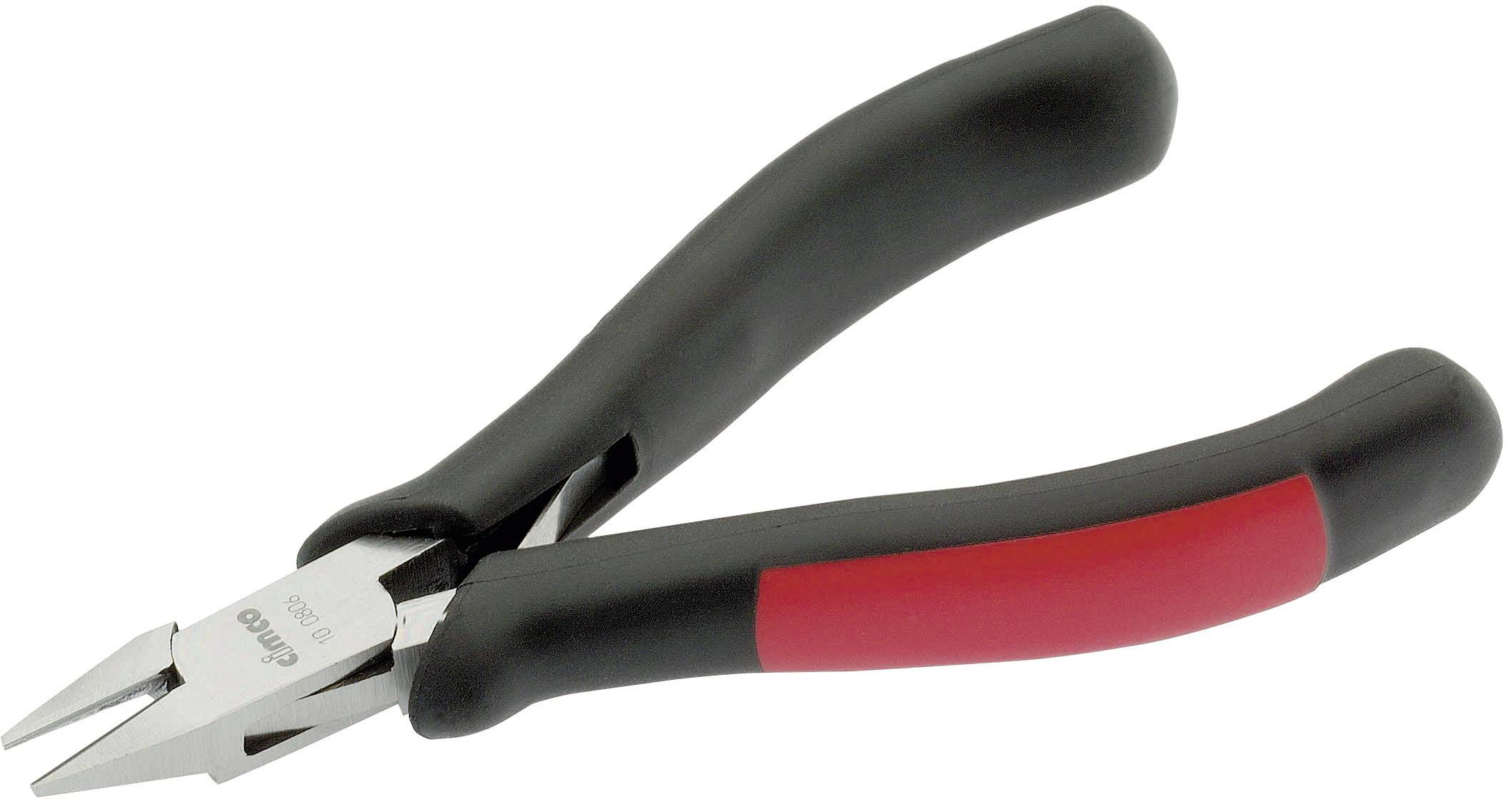 Pliers with a black handle and red details, pictured against a white background.