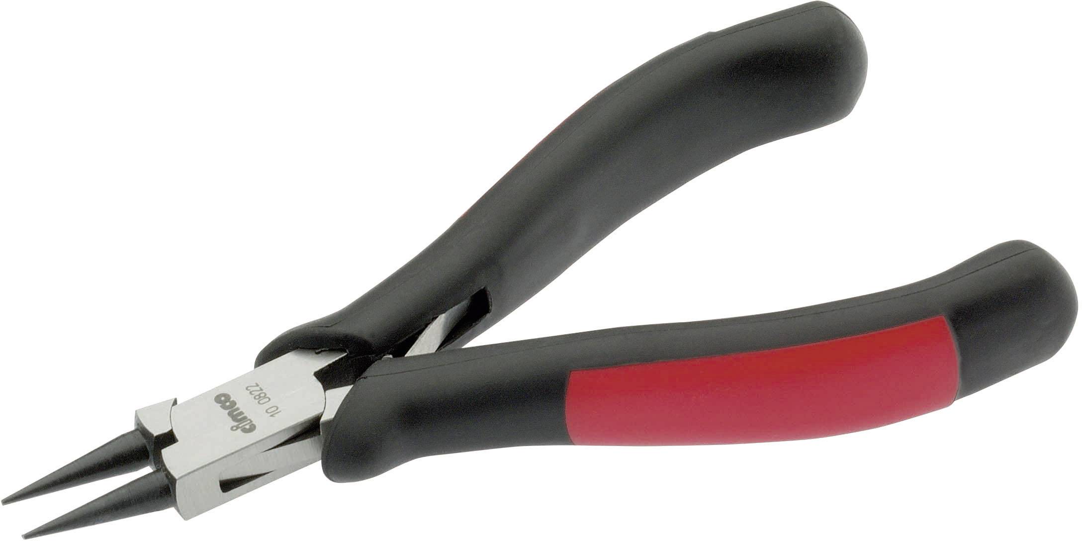 Black and red metal pliers, used for precise work such as bending or cutting wires.