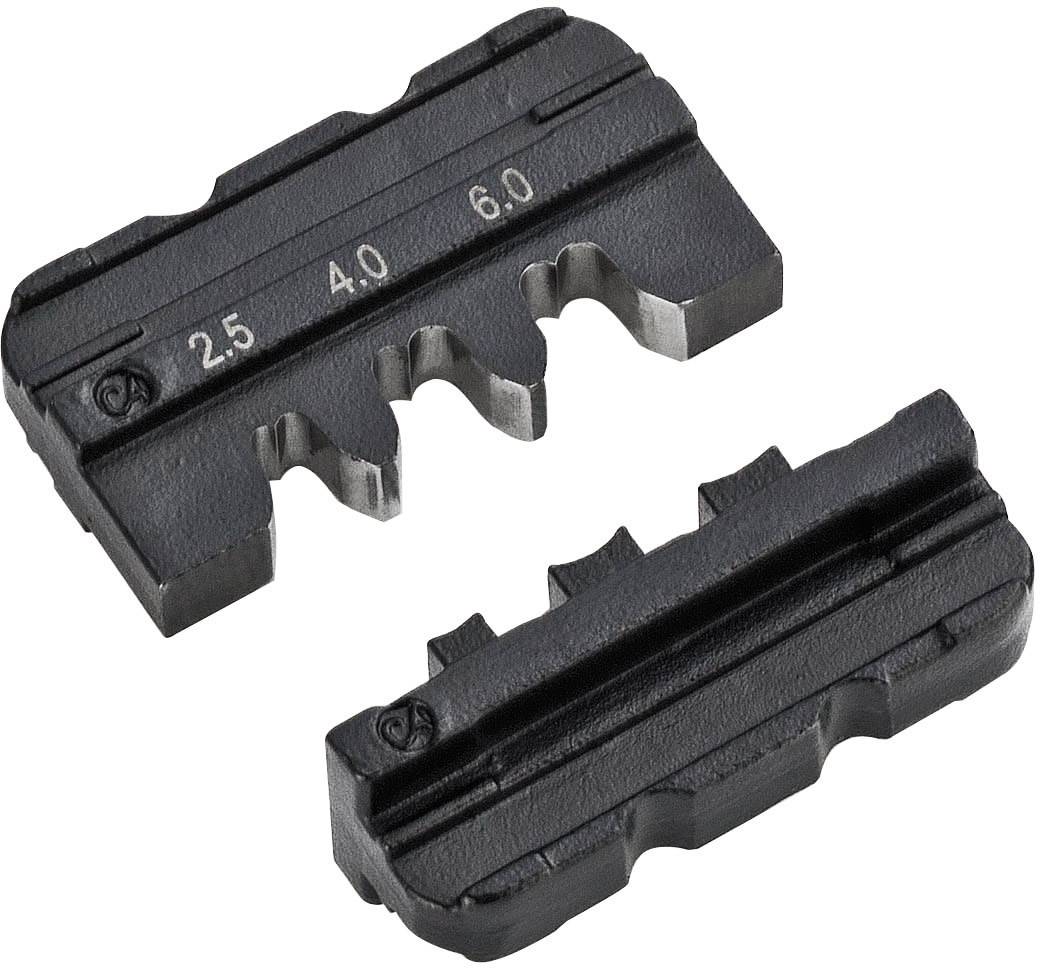 Two black, metallic cable clamps with labels '2.5', '4.0' and '6.0', indicating different cable sizes.