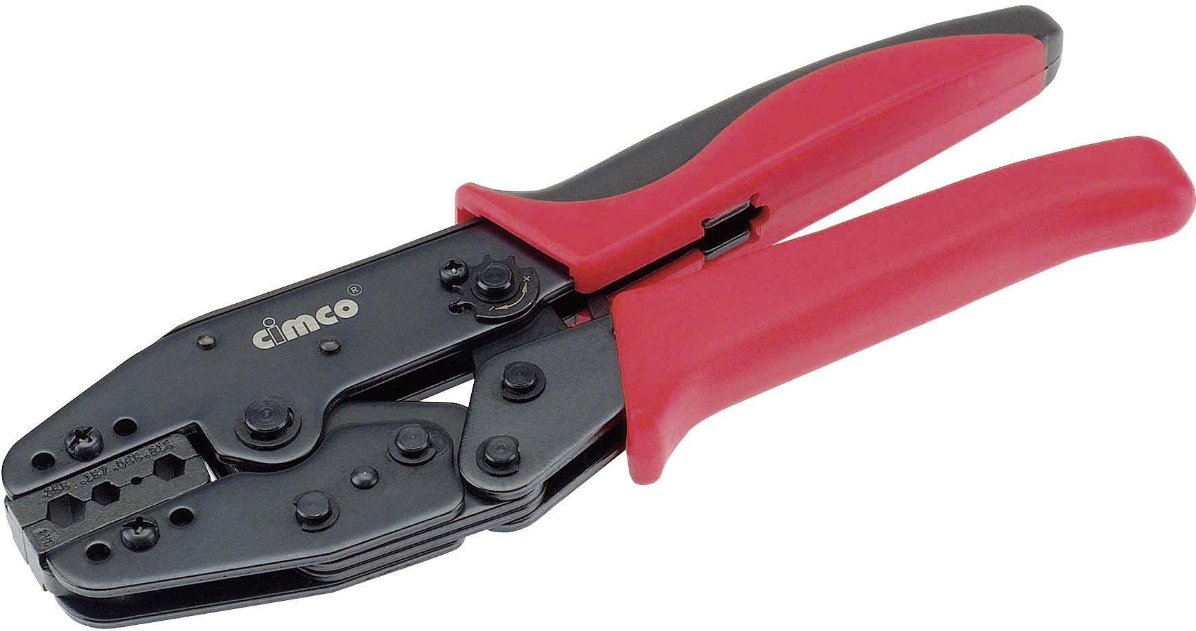 Hand crimping pliers with red handles, suitable for crimp connections.