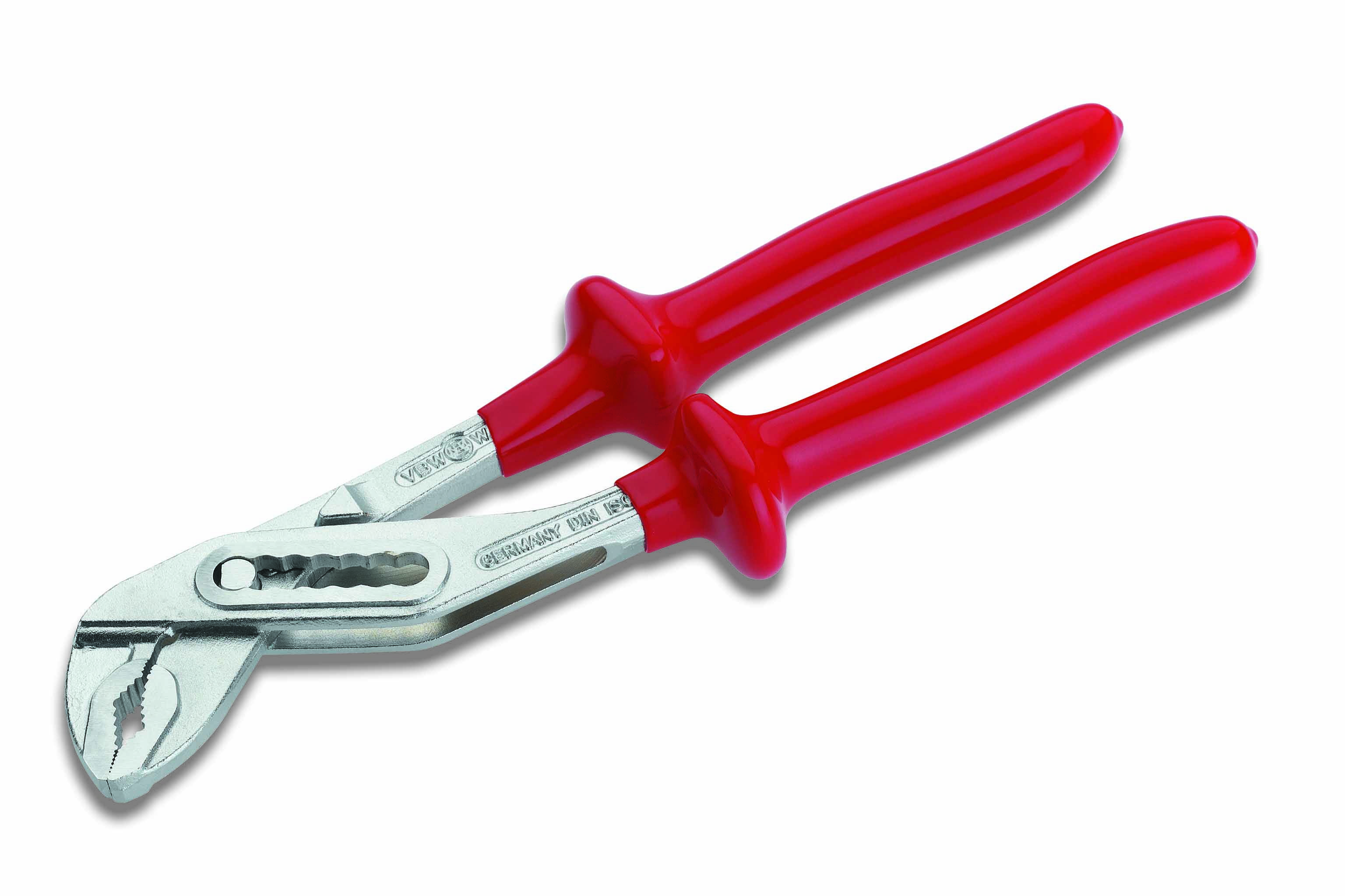 Red metal water pump pliers with a ribbed grip and adjustable jaw, suitable for plumbing and craftwork.