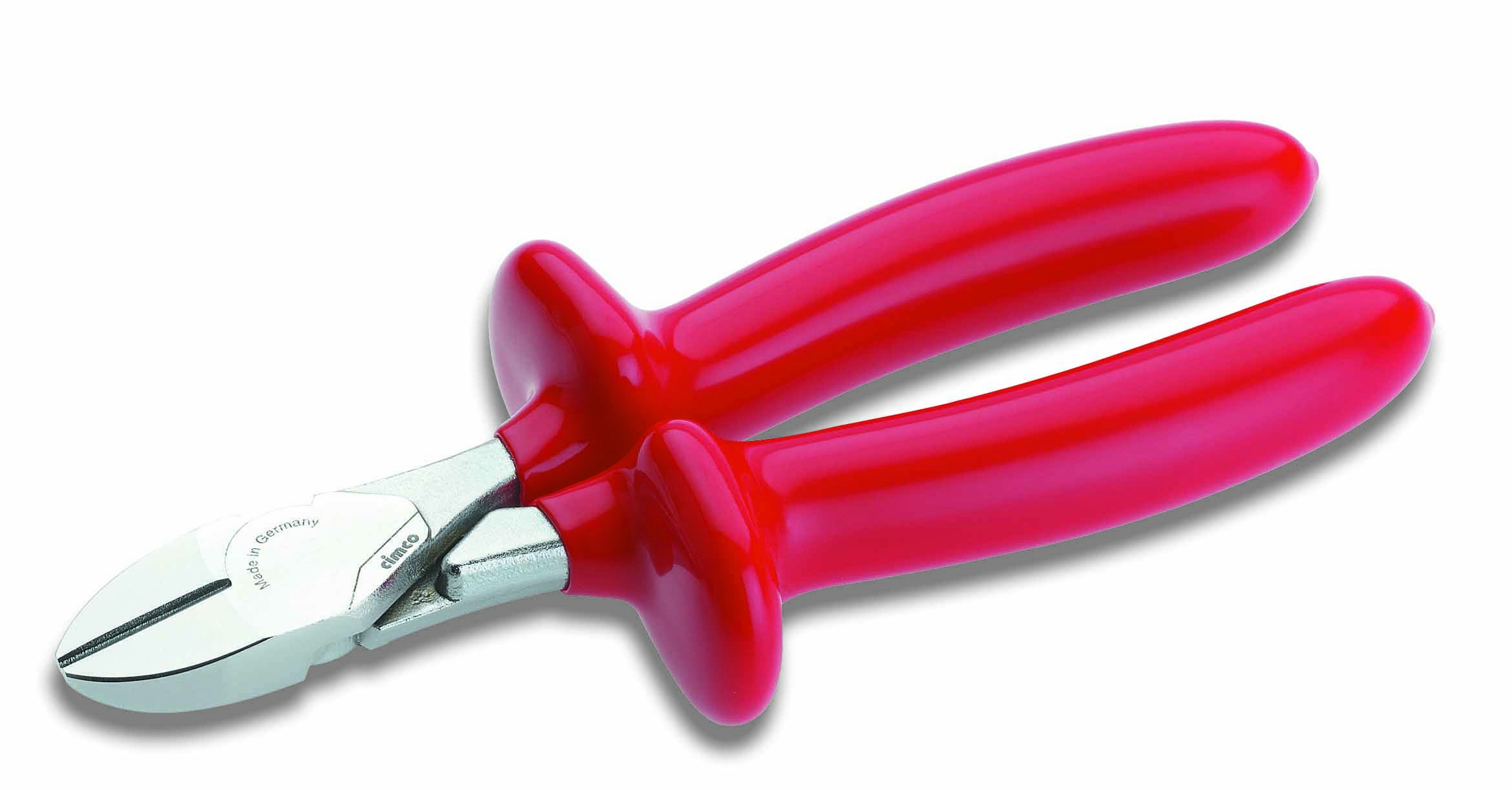 Red combination pliers with ergonomic handles on a white background. Ideal for electrical work and wire cutting.