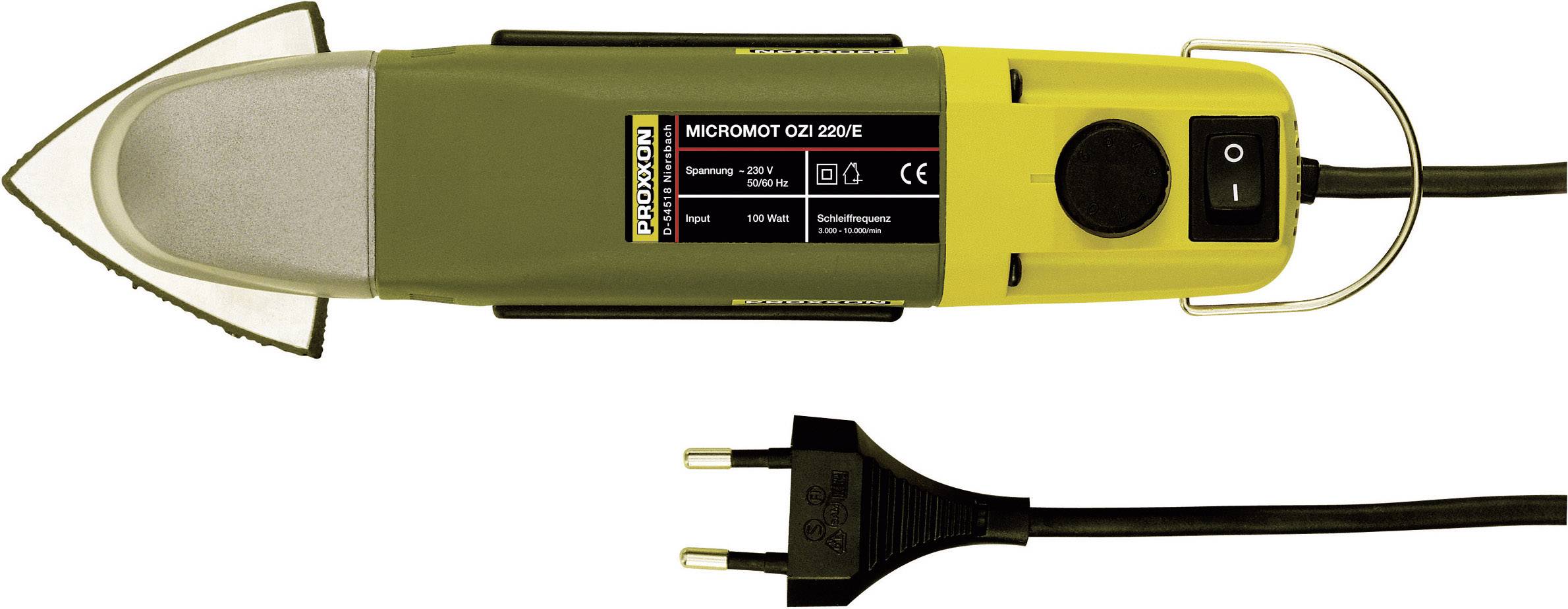 An electrical tool with a yellow casing and black switch, connected to a black cable and European plug.