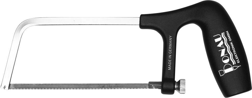 A metal saw with a black handle and silver blade. On the handle it reads 'Donau Elektronik, Made in Germany'.