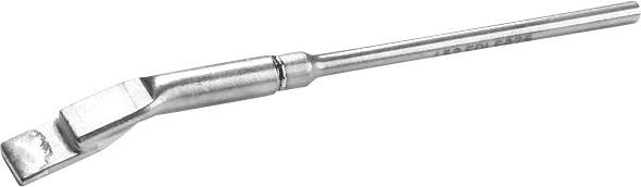 Soldering iron tip, silver-coloured, with a flat point, used for melting and joining metals in electronic applications.