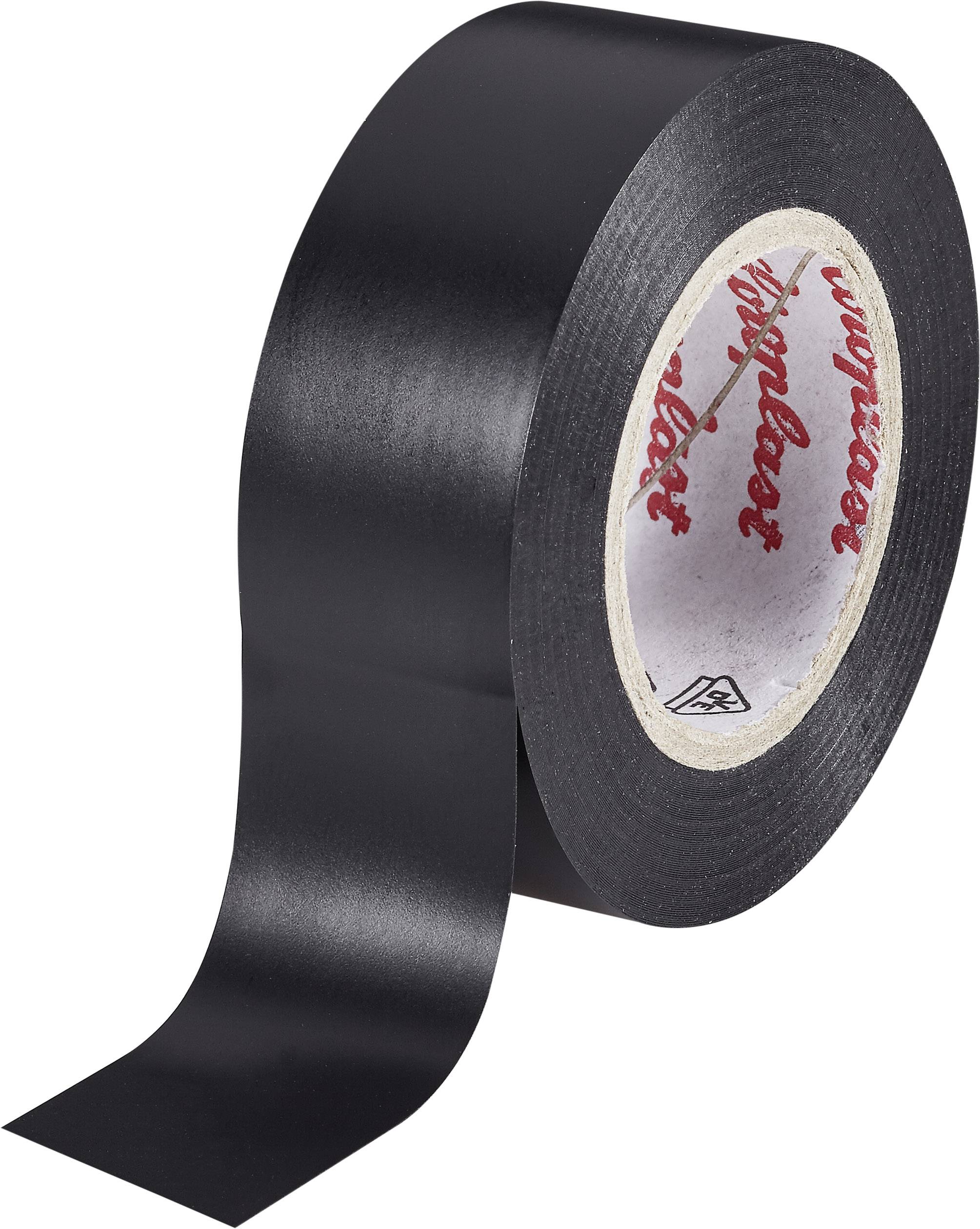 Black electrical tape on a roll, visible on a white surface.