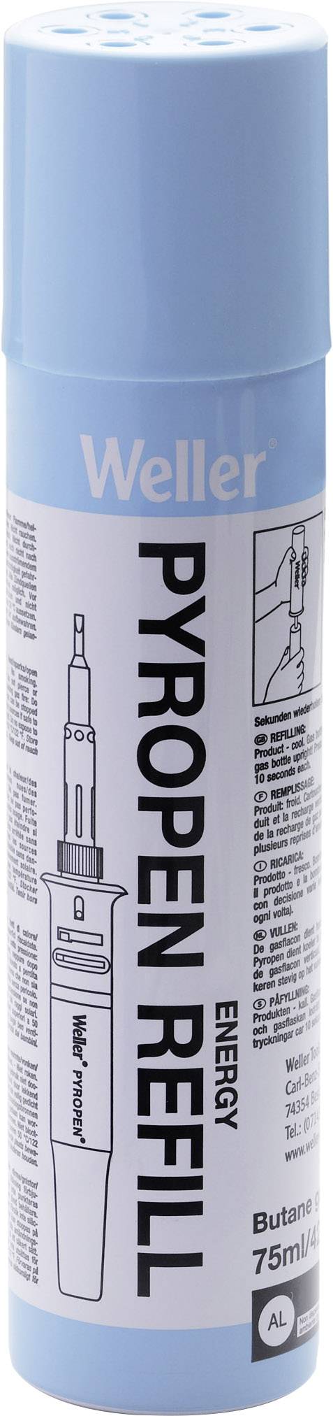Refill bottle for a Weller pyropen soldering iron, with a capacity of 75 ml.