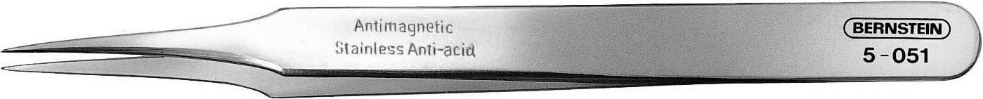 Stainless steel tweezers with a narrow tip, inscription 'Antimagnetic Stainless Anti-acid'. Brand: Bernstein, Model: 5-051.