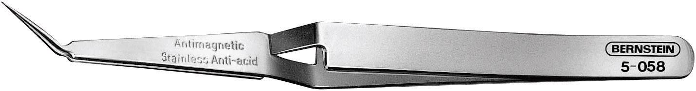 Silver, anti-magnetic stainless steel tweezers with a curved tip, inscribed with 'BORNSTEIN 5-058'.