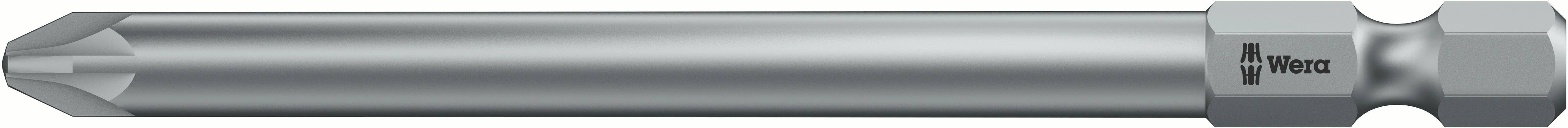 A silver, hexagonal screwdriver bit with a cross-head.