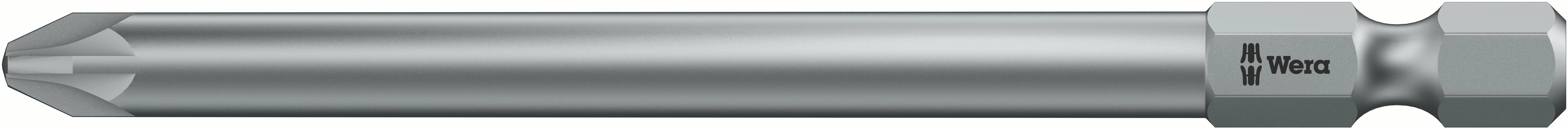 Metal hexagonal bit adaptor with Torx profile and engraved 'Wera' logo.