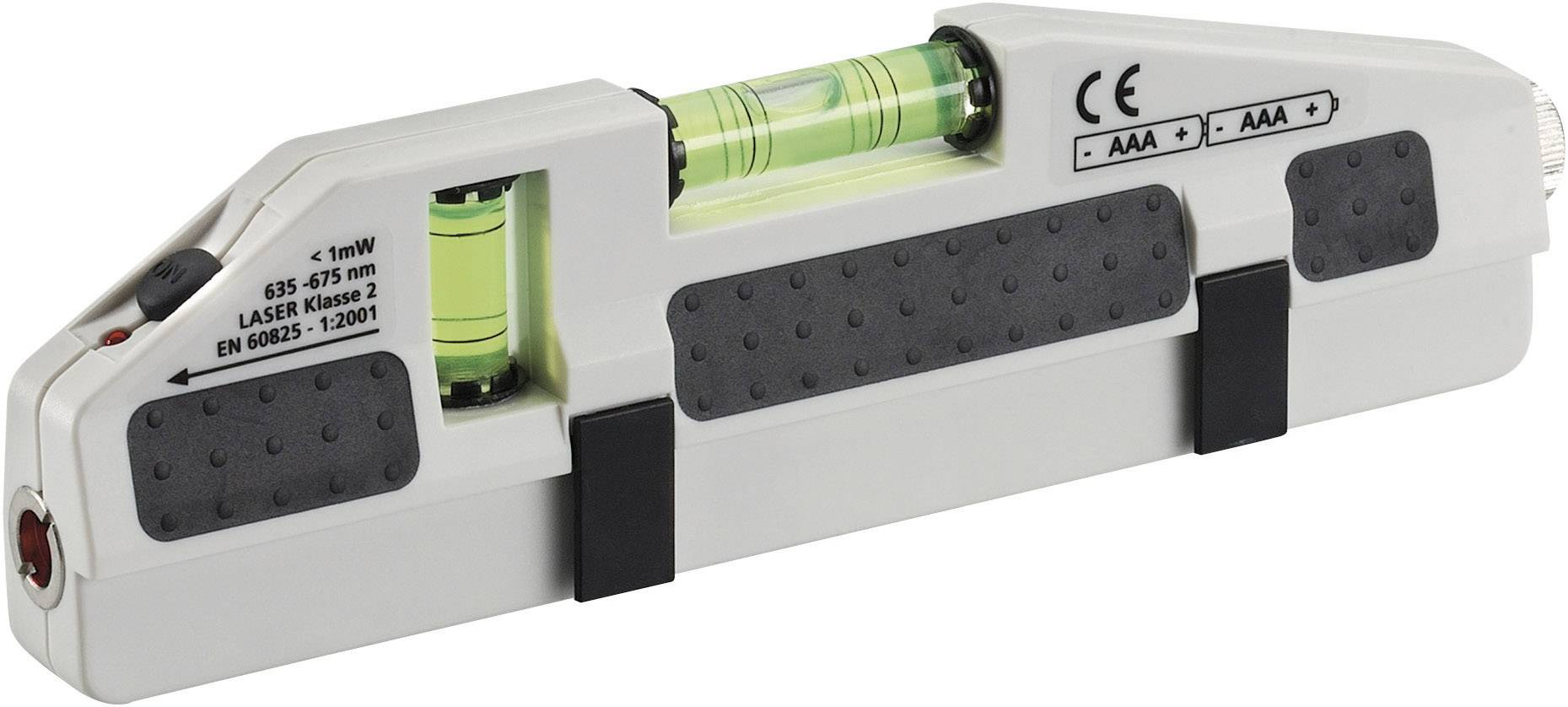 Electronic spirit level with built-in laser, suitable for precise measurement and alignment, with non-slip handles.