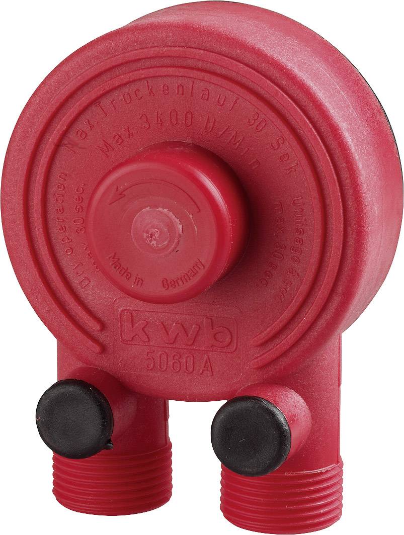 Red water pump cover with black inscription 'max 3400 RPM'. Equipped with two black screw caps.