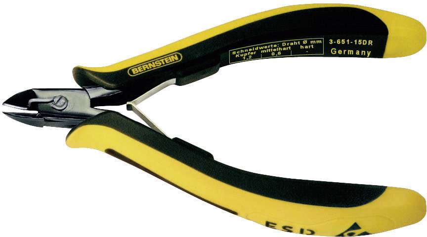 Yellow and black side cutters with the inscription 'BERNSTEIN'. Tool for wire processing, suitable for small, precise cuts.