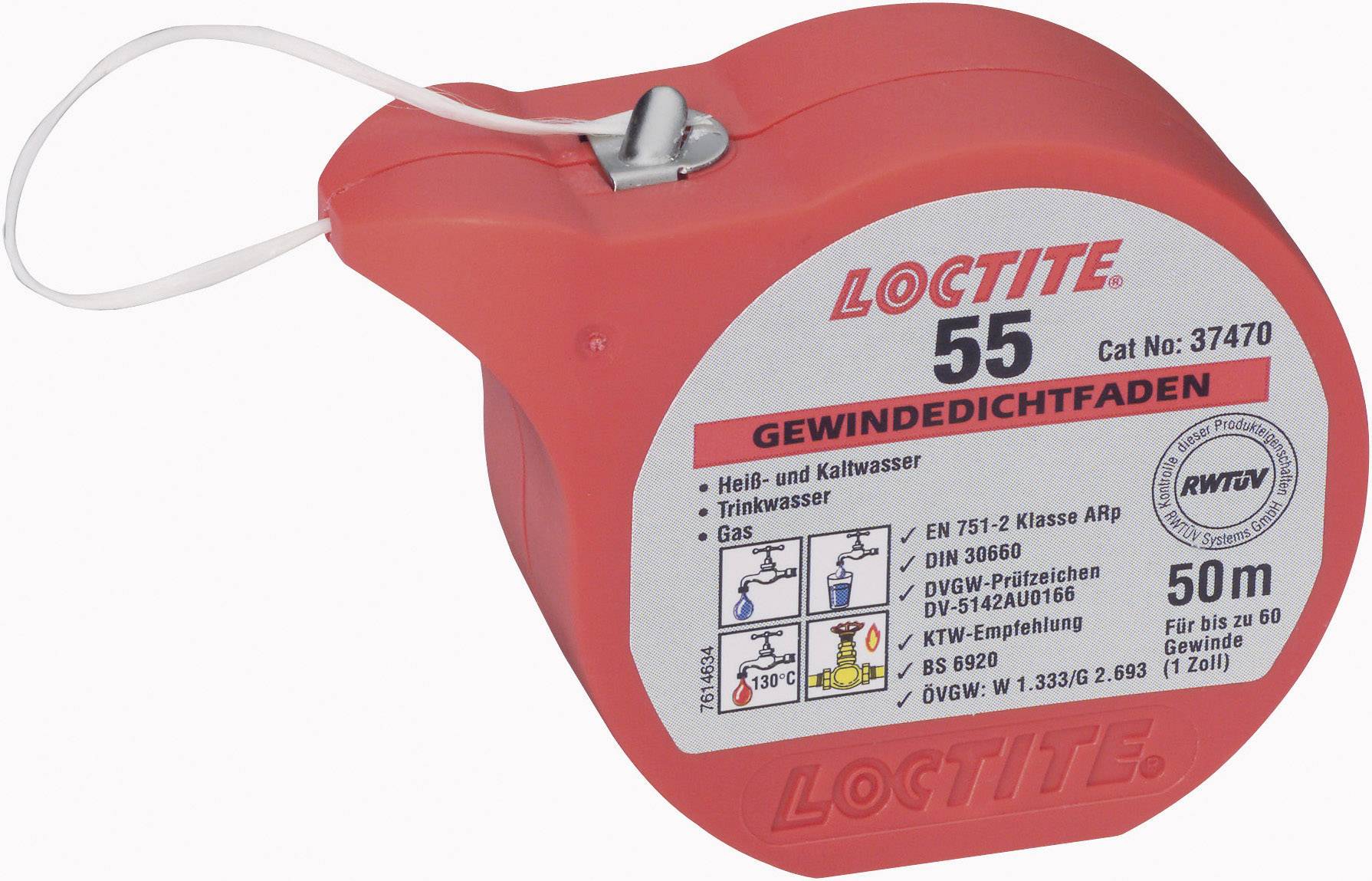 Loctite thread sealing tape, 50 m long, suitable for threads up to 60 degrees, appropriate for drinking water, gas, and hot and cold water.