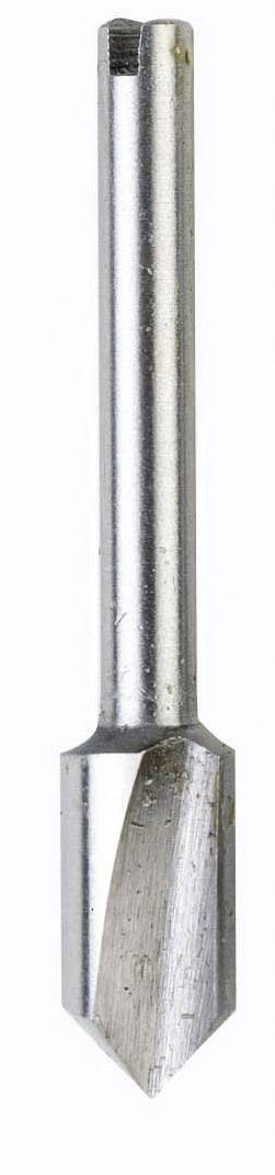 Drill bit with a conical cutting head for drilling holes in wood or metal. Silver colour and cylindrical shaft.