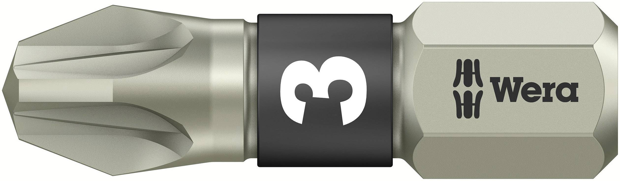 Screwdriver bit with Torx head and black ring, marked with the Wera logo and brand name.