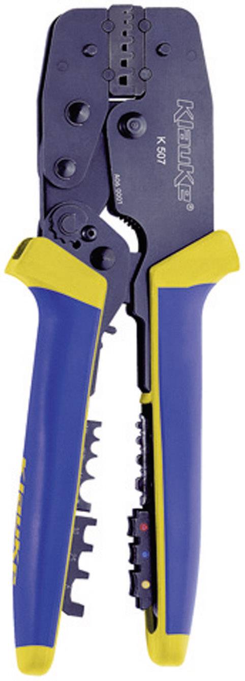 Pliers with blue and yellow handles, suitable for cable lugs and wire stripping. 'KNIPEX' brand name visible on the pliers.