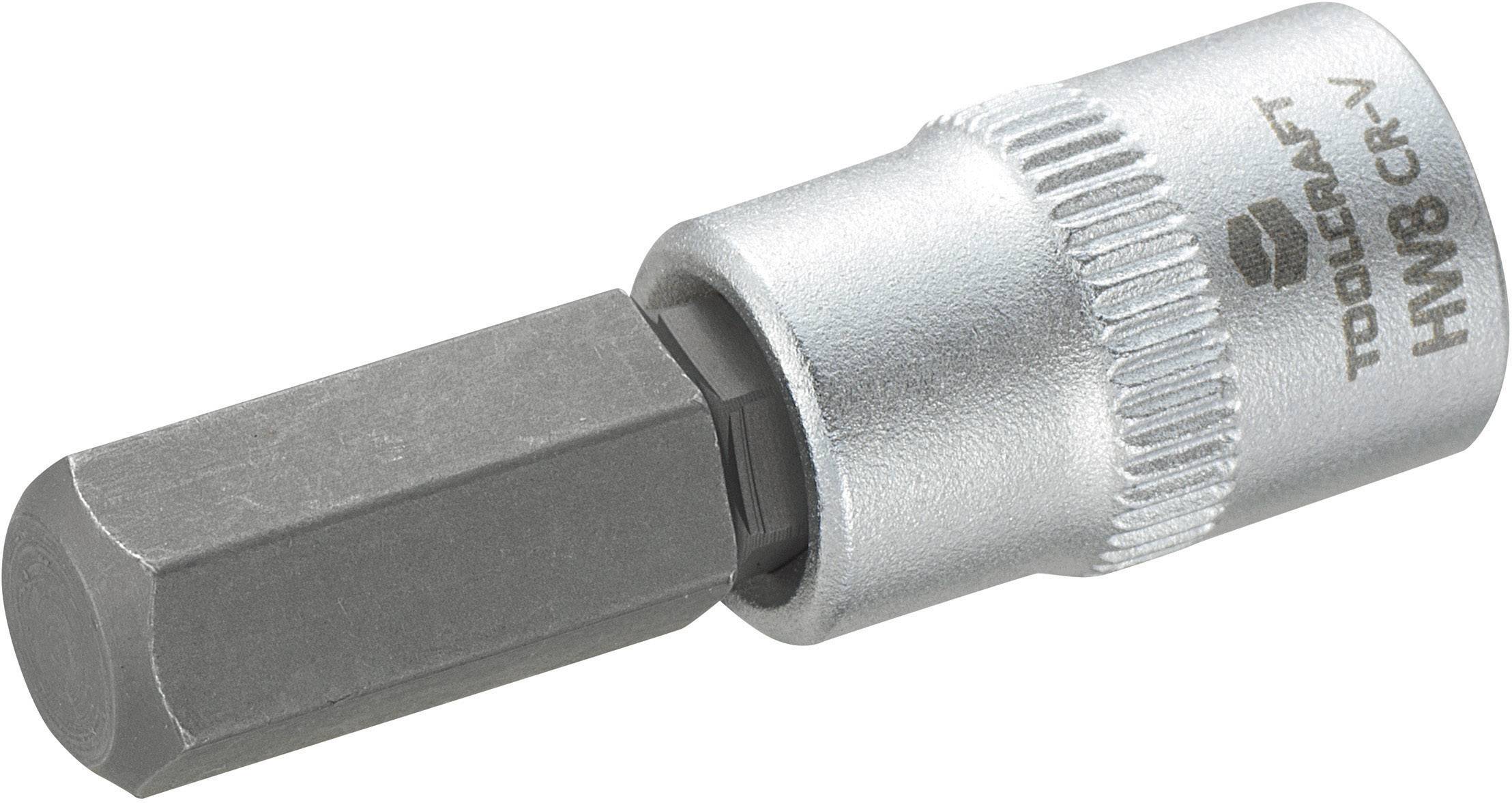 A silver-coloured bit attachment with the inscription 'HW8 CR-V Toolcraft', suitable for screw applications.