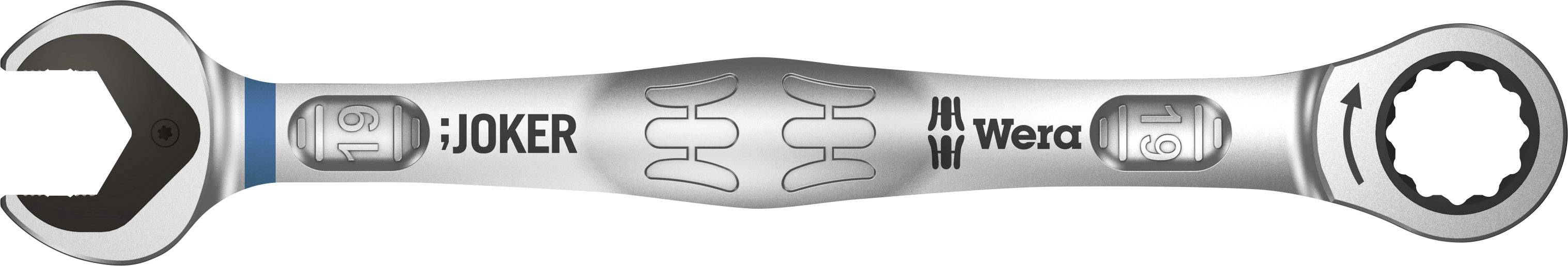 The illustrated Wera spanner with the 'Joker' inscription shows an open-end and a ring spanner side with distinctive serration.