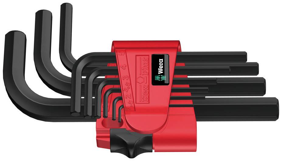 Satz Hex-Plus Angle Wrench Set in Holder, comprising nine keys of different sizes.