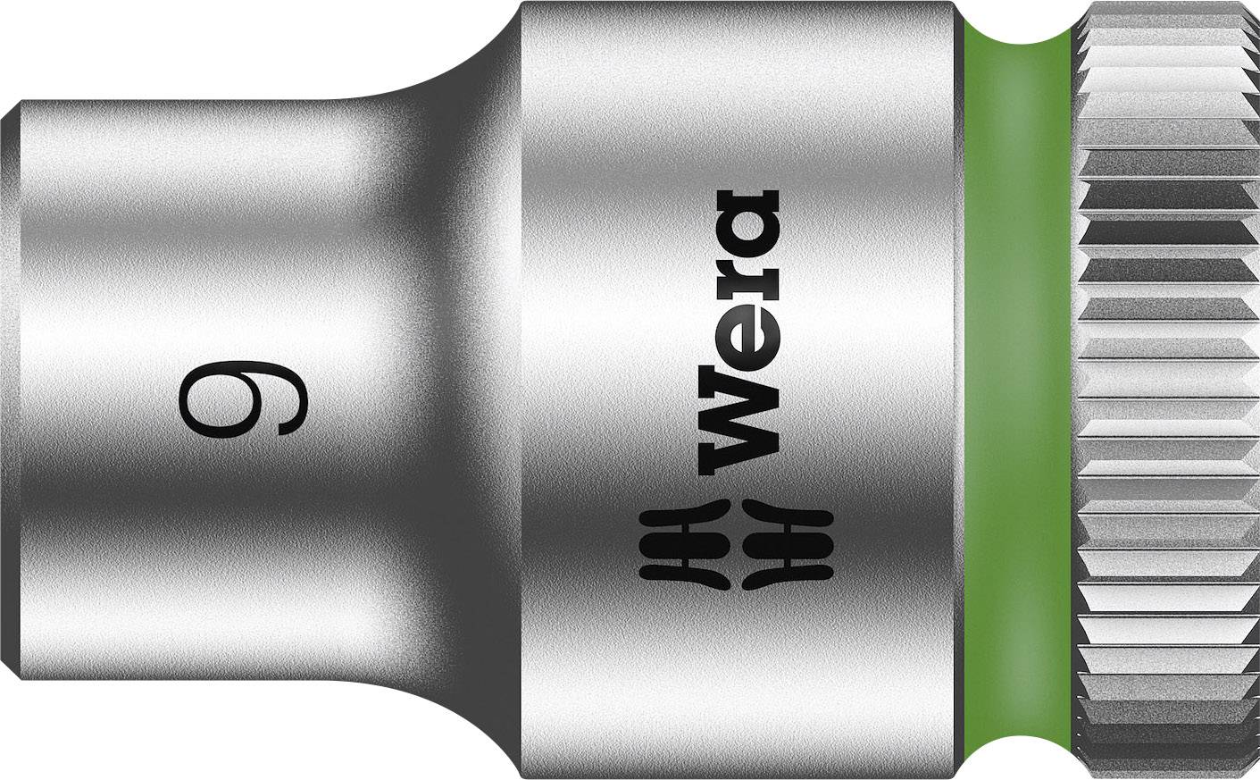 Metal socket key with a green plastic coating, featuring an embossed Wera logo and the number '9' visible. Used for craft and manual tasks.