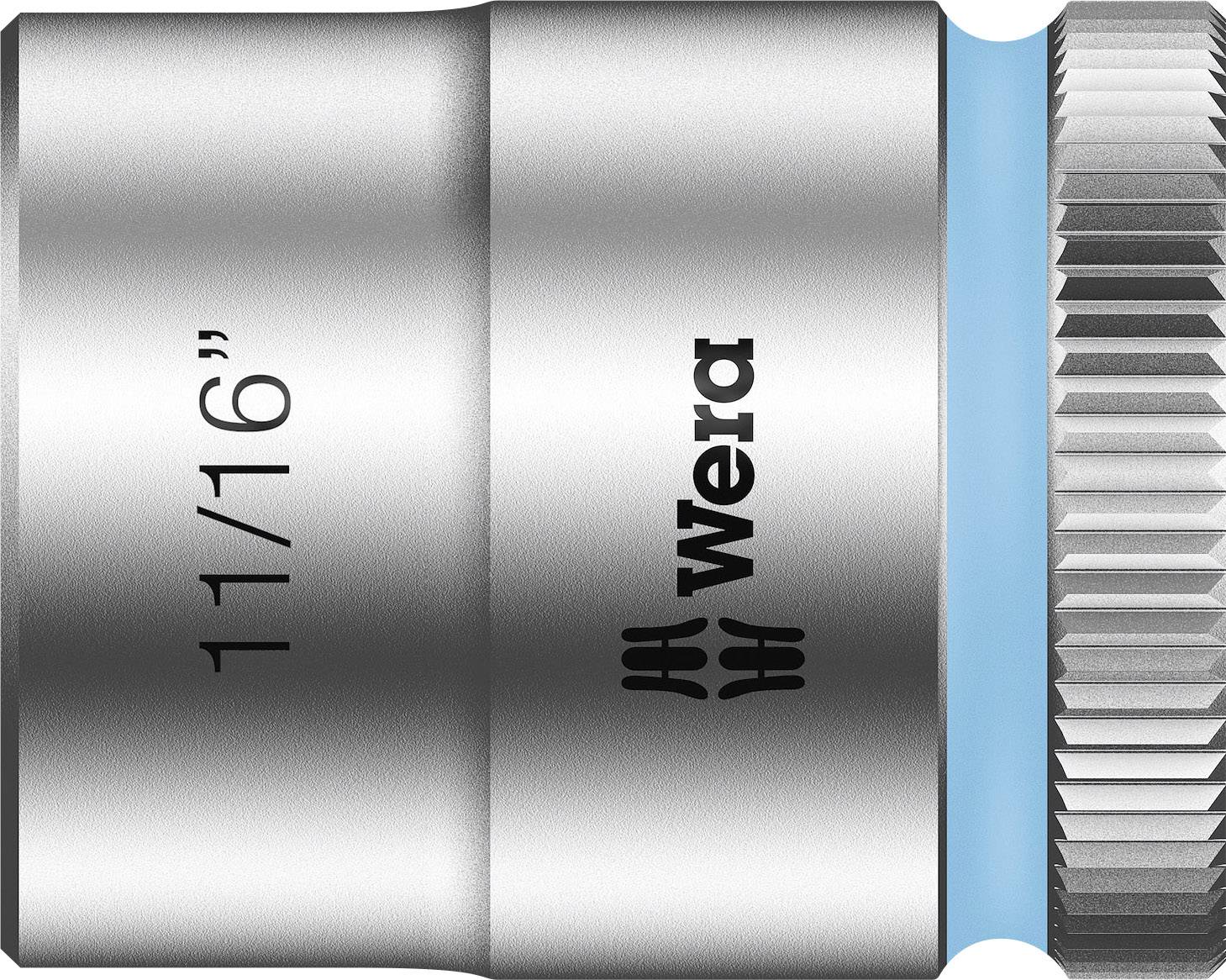 'Wera' socket, 11/16 inch, with fluted edge and blue band for secure grip. Ideal for precise work and robust applications.