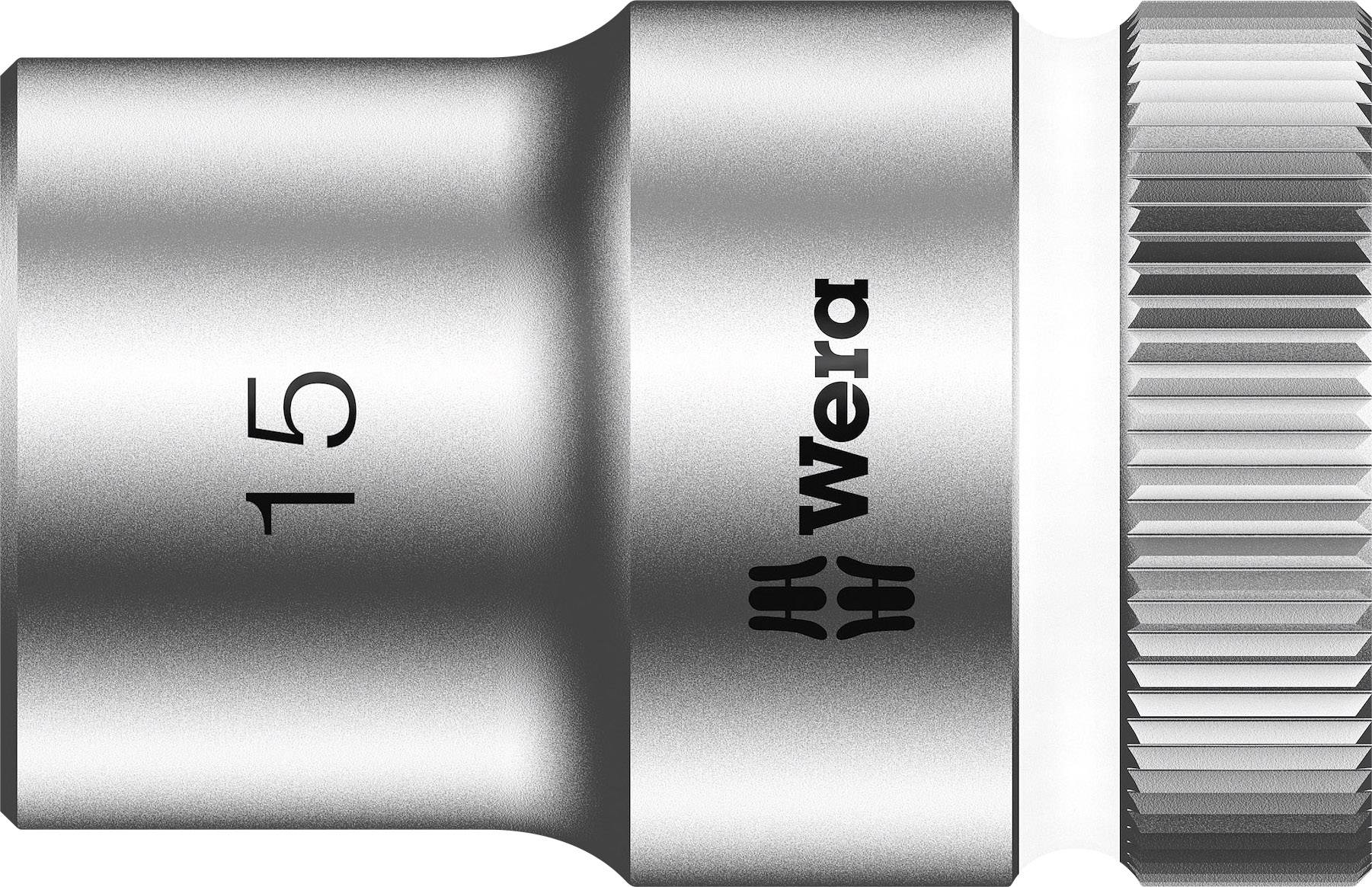 Metallic socket key with handle, stamped with '15' and 'Wera' logo.