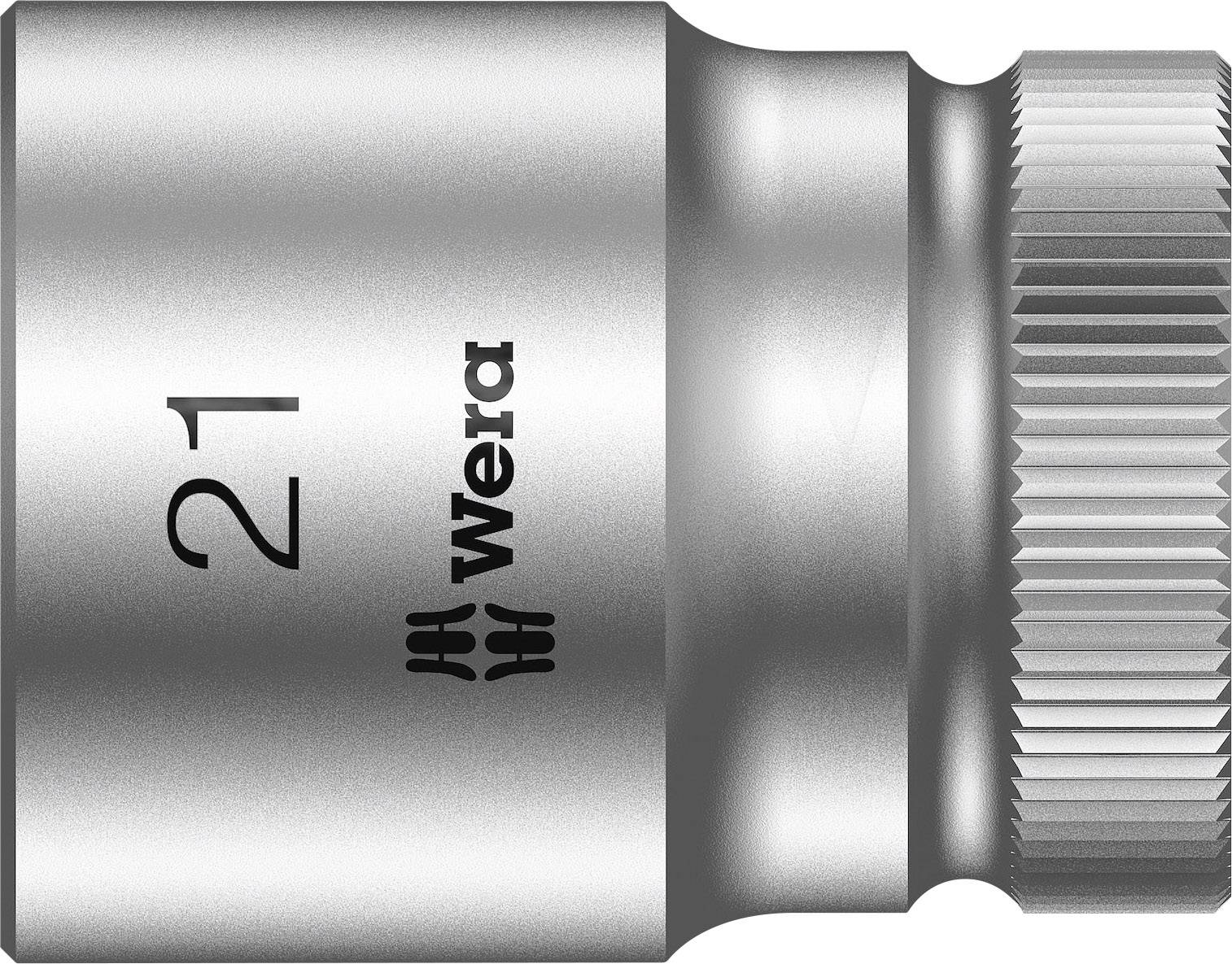 A metal socket wrench nut with the inscription 'Wera 21', suitable for screw work, shows a knurled edge for better grip.