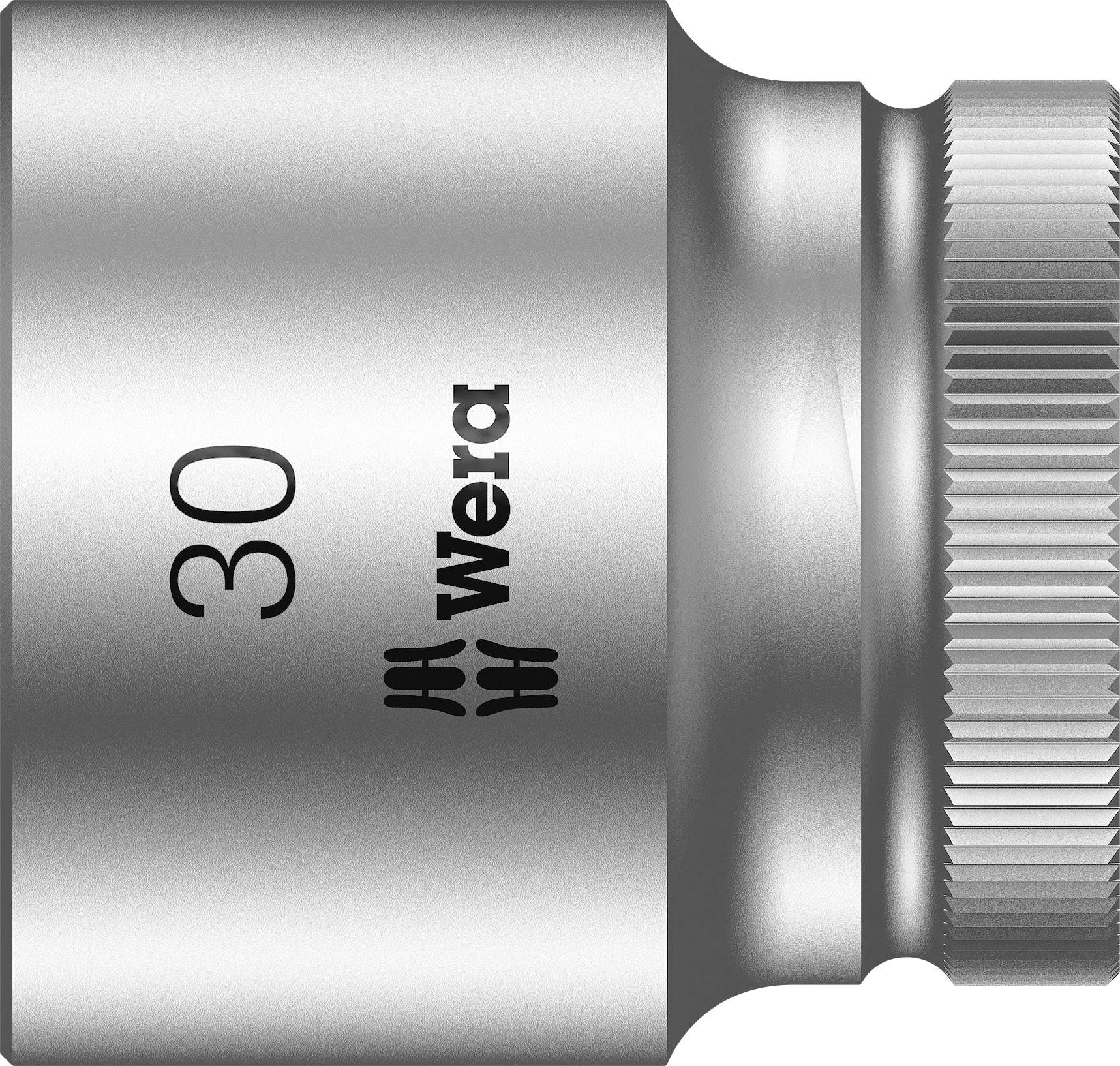 Wera metallic hex socket, size 30, with knurled edge for improved grip.