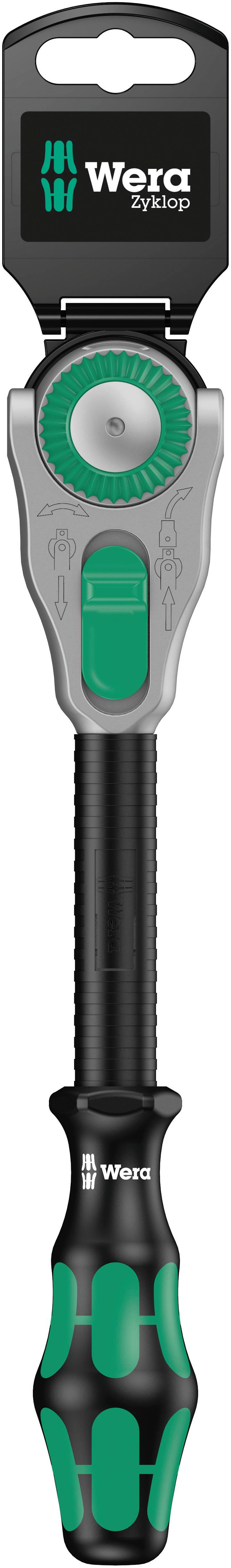 A screwdriver with a green, ergonomic handle design and a rotatable head. The Wera brand logo is visible at the front.