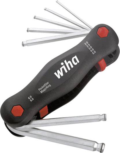 Multitool screwdriver with various hex bits in a black plastic handle, branded 'wiha PocketStar'.