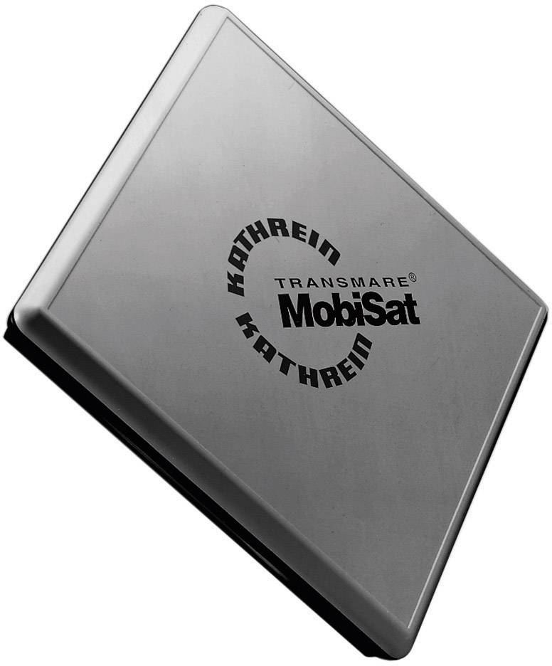 Grey transport box with 'Kathrein MobiSat' logo on the top surface.