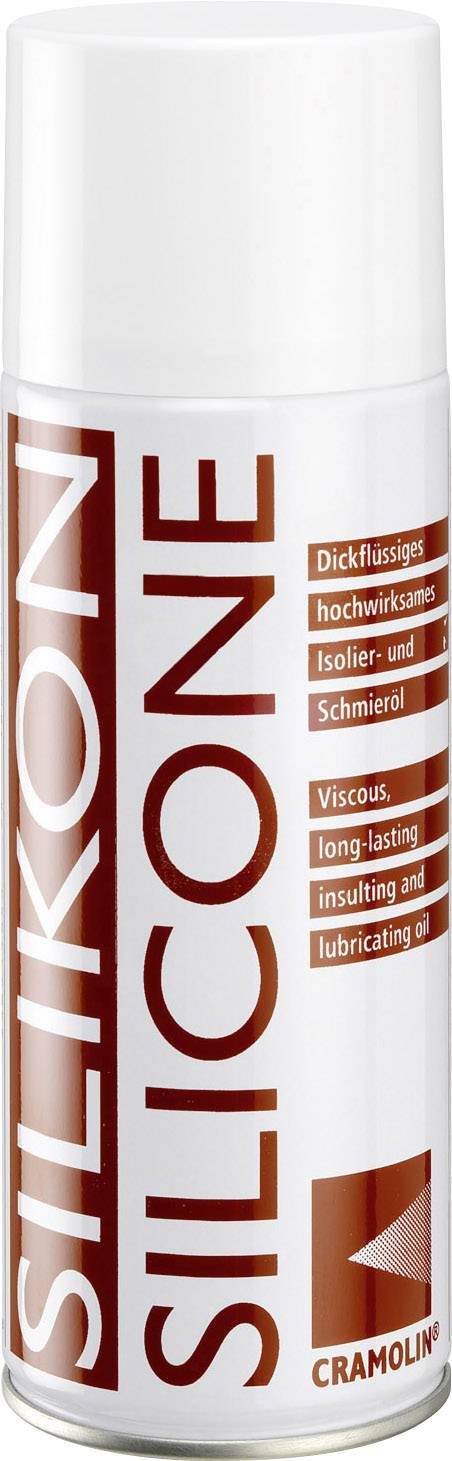 Aerosol spray can with 'SILICONE' printed on it. Contents: viscous, highly effective insulating and lubricating oil. Brand: Cramolin.