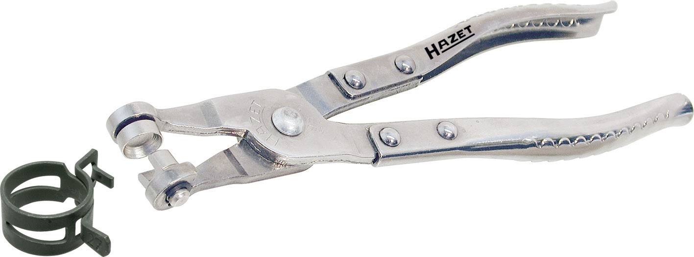 Pictured is a tube clamp pliers next to a black spring band clamp on a white background.