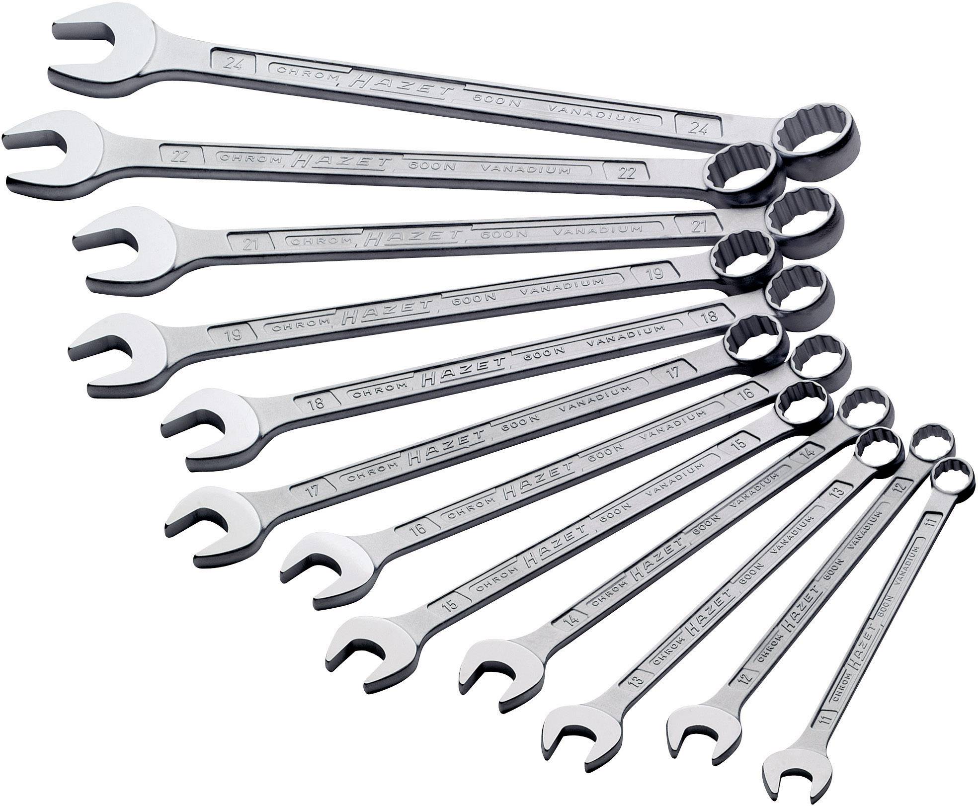 Eleven curved spanners in various sizes, arranged from top left to bottom right by size.