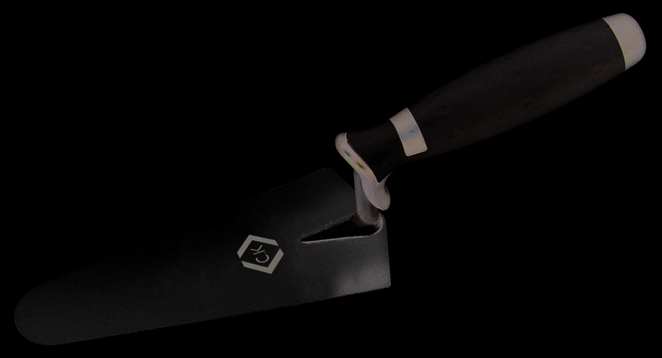 Trowel with an ergonomic handle, suitable for construction work and mortar application.