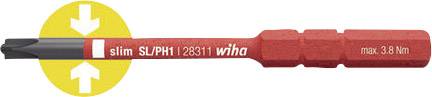 Slotted screwdriver, narrow shaft, max. 3.8 Nm torque. Suitable for hard-to-reach places, red handle, Wiha brand.