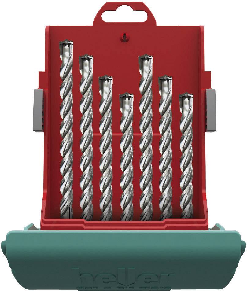 A red case contains a set of seven silver drills, which are graduated in size. The case has a green fastener.