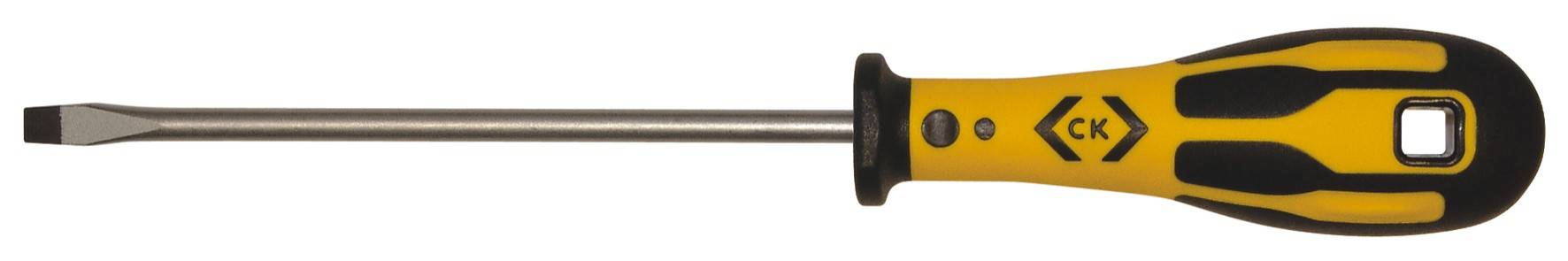 A yellow and black cross-head screwdriver with an ergonomic handle.