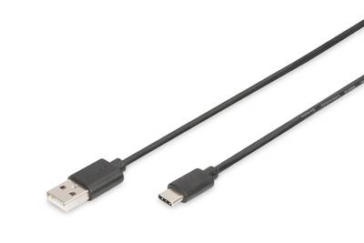 Digitus USB cable USB 2.0 USB-C® plug, USB-A plug 1.00 m Black Flexible AK-300154-010-S