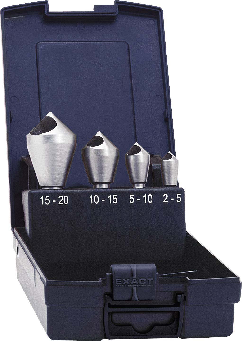 A set of four cone drills in an open black case, labelled with sizes '2-5', '5-10', '10-15', '15-20'.