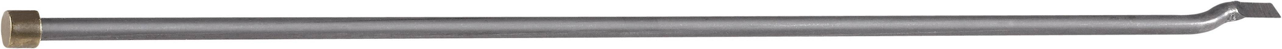 Long, thin metal rod with a slightly curved tip and a handle on the other end.